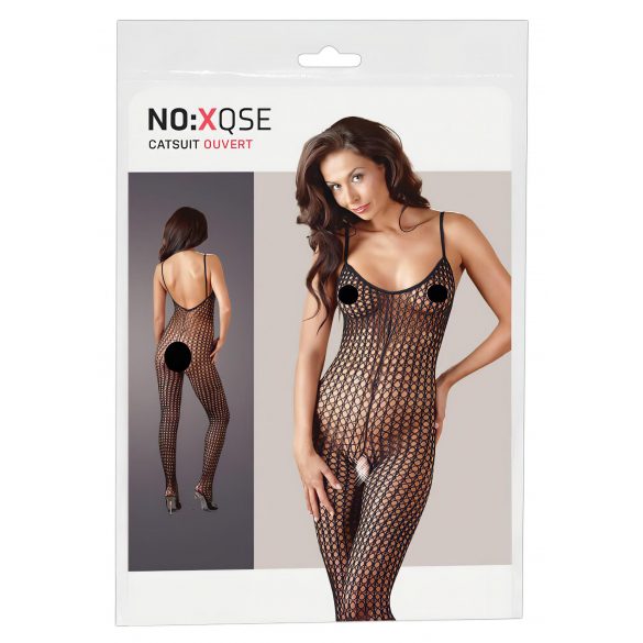 NO:XQSE - Geperforeerde, open net catsuit (zwart) - XL/XXL