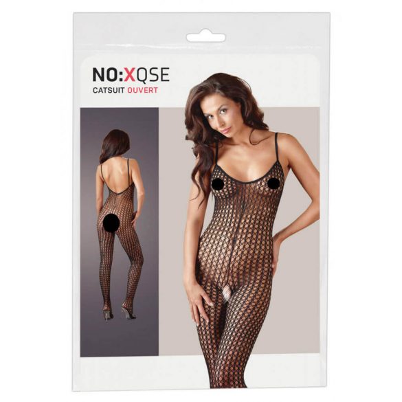 NO:XQSE - Geperforeerde, open net catsuit (zwart)