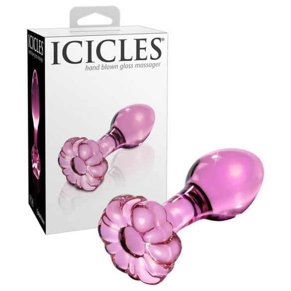 Icicles No. 48 - roze glazen anale plug met bloem