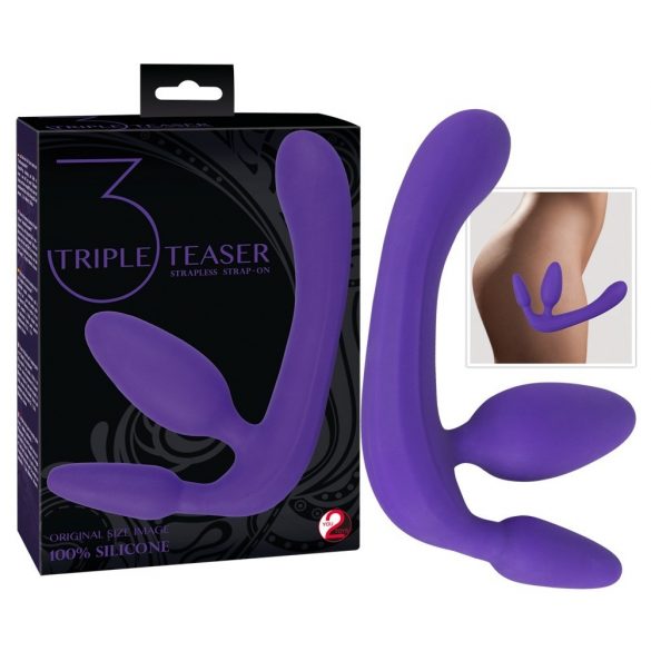 Drievoudige riemloze strap-on dildo (paars)