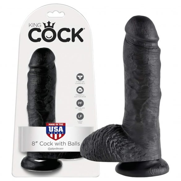 "King Cock 8 met ballen dildo (20 cm) - zwart"