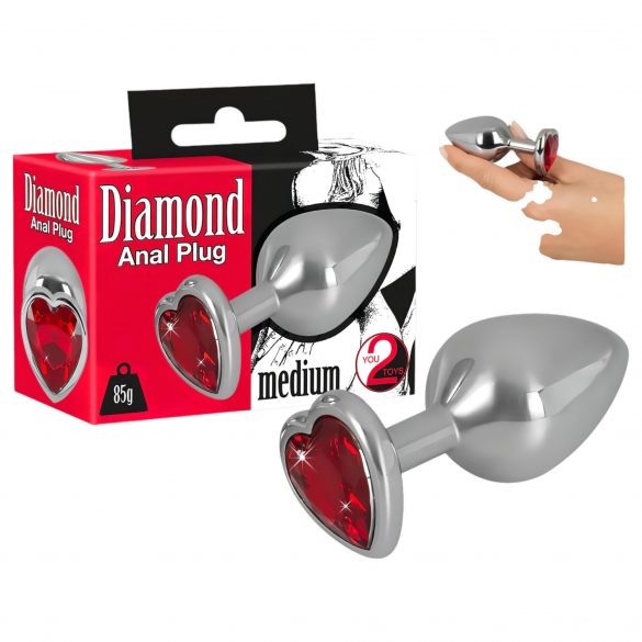 You2Toys - Diamant - 85g aluminium anale dildo (zilver-rood)