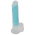 You2Toys Glow in the Dark - zuignap, lichtgevende dildo met ballen (blauw)