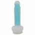 You2Toys Glow in the Dark - zuignap, lichtgevende dildo met ballen (blauw)