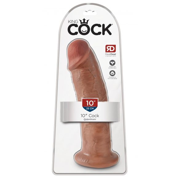 King Cock 10 - grote dildo met zuignap (25 cm) - donker natuurkleur