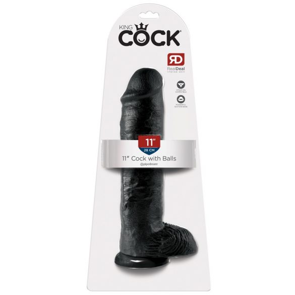 King Cock 11 - grote zuignap dildo met ballen (28cm) - zwart