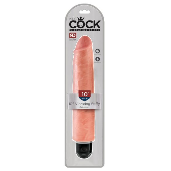 King Cock 10 Stiffy - waterdichte, levensgetrouwe vibrator (25cm) - naturel