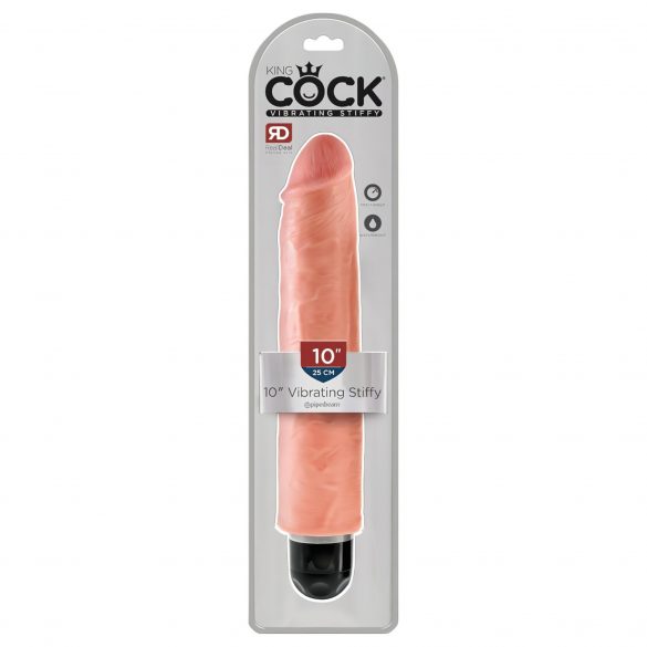 King Cock 10 Stiffy - waterdichte, levensgetrouwe vibrator (25cm) - naturel