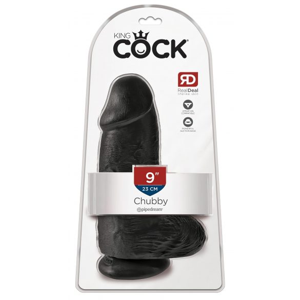 A terméknevét flamand holland nyelvre fordítva így hangzik: 

King Cock 9 Chubby - zuignap, met ballen dildo (23 cm) - zwart