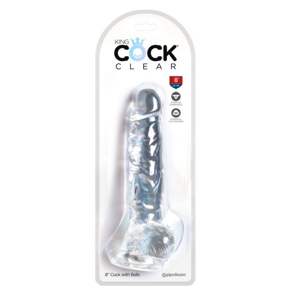 King Cock Clear 20 cm - zuignap, met ballen