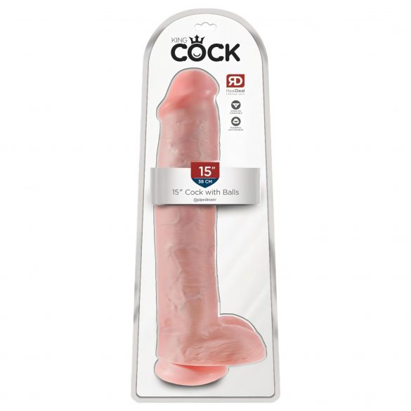 King Cock 15 - zuignap, balzak dildo (38cm) - huidkleurig