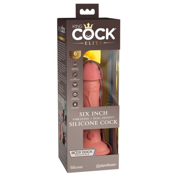 King Cock Elite 6 - zuignap, realistische vibrator (15cm) - natuurlijk