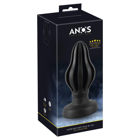 ANOS - superzachte, geribbelde anale dildo - 7cm (zwart)