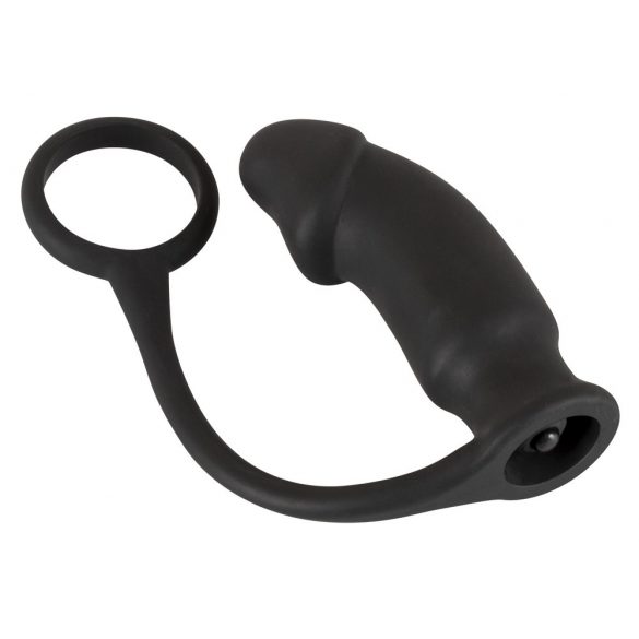 Zwarte Fluweel anaal vibrator met penisring (zwart)