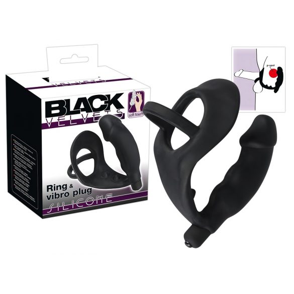 Black Velvet - anale vibrator met penis- en teeltring (zwart)