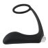 Black Velvet - oplaadbare siliconen anale vibrator met penisring (zwart)