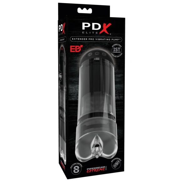 PDX Elite Extender Pro - oplaadbare zuig- en vibratiemasturbator (zwart)