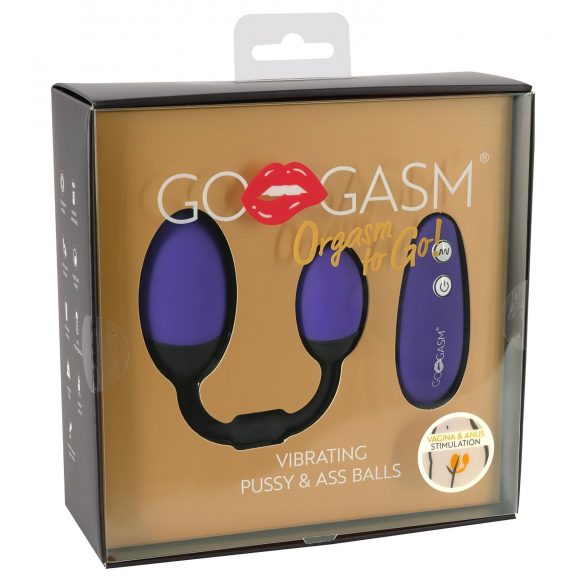 GoGasm Pussy & Ass - oplaadbare, draadloze vibrerende eitjes duo (paars-zwart)