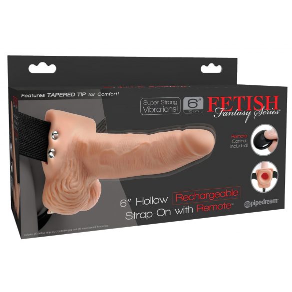 Fetish Strap-On 6 - draadloze opzetbare holle vibrator (natuurlijk)

