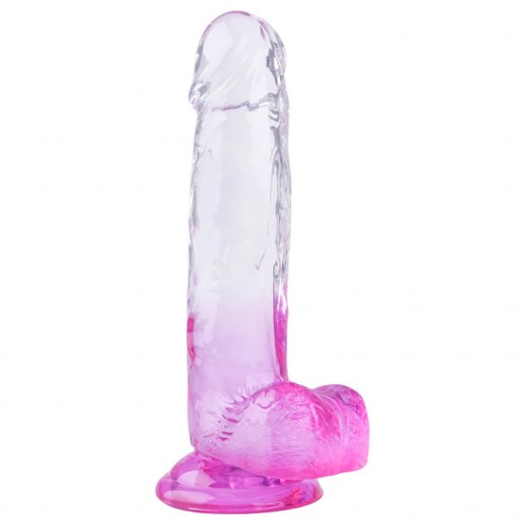 Sunfo - zuignap, realistische dildo met testikels - 22cm (doorzichtig-paars)