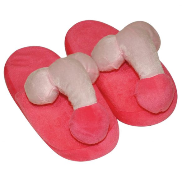 Roze pluche pantoffels - piemel vorm