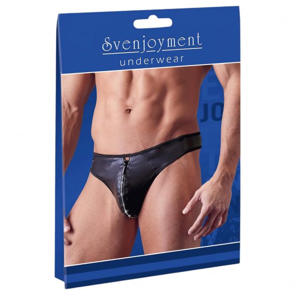 Svenjoyment - glanzende heren tanga met strass rits (zwart) - M