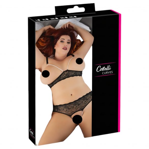 Cottelli Plus Size - parel BH set (zwart) - 2XL