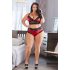 Cottelli Plus Size - Lace Satin Bra Set (Black-Red)  - 2XL