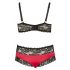 Cottelli Plus Size - Lace Satin Bra Set (Black-Red)  - 2XL