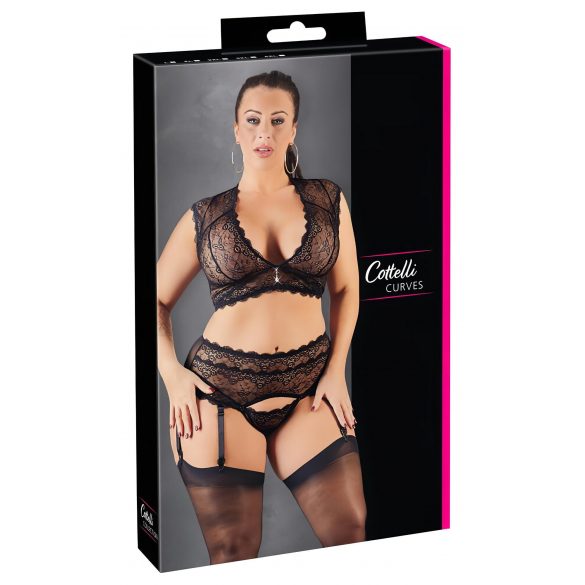 Cottelli Grote Maten - strass kant lingerie set (zwart)