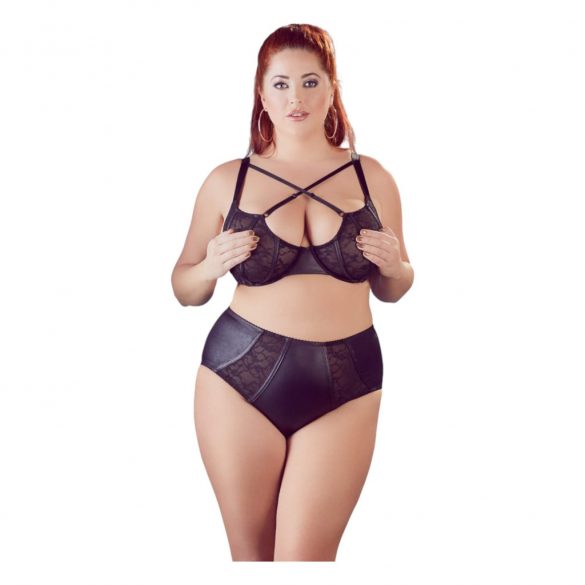 Cottelli Plus Size - kruisband beha en slip (zwart)