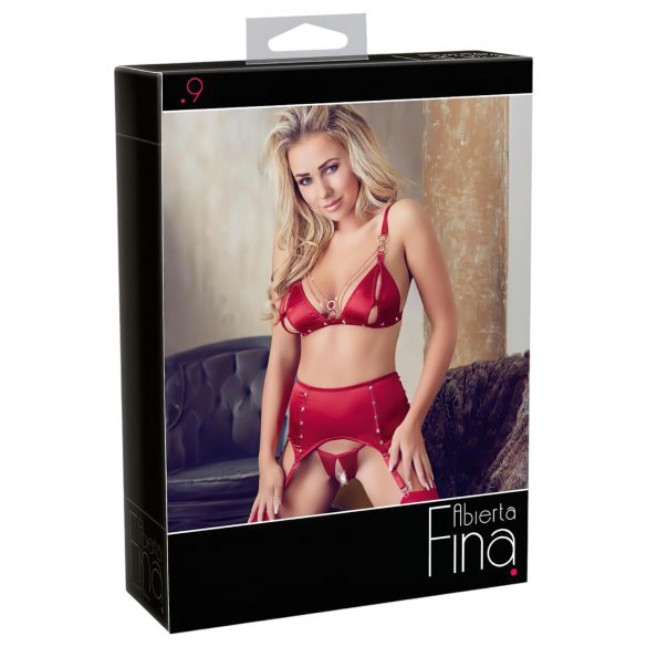 Abierta Fina - glinsterende lingerieset met ketting (rood)