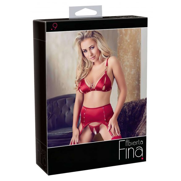 Abierta Fina - glinsterende lingerieset met ketting (rood) - L