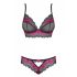 Obsessive Tulia - kanten lingerieset (zwart-roze) - L/XL