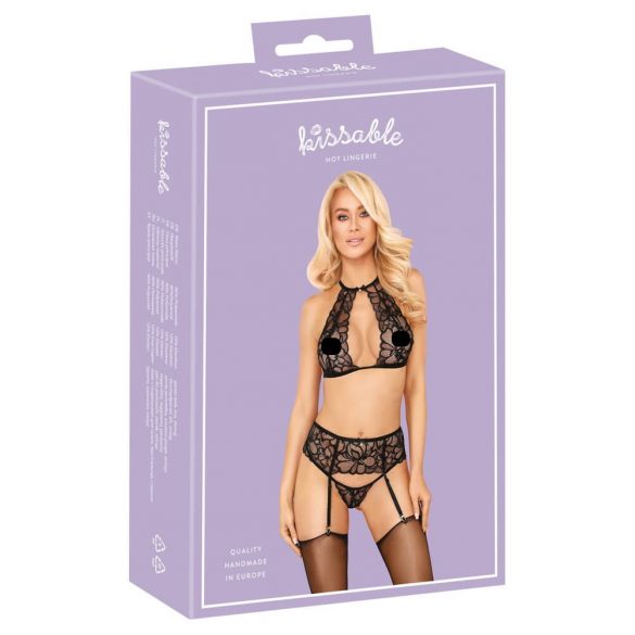 Zoenbaar - halter kanten bh set (zwart) - L/XL