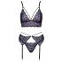 Cottelli - 3-delige kanten lingerie set (zwart-paars)