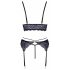 Cottelli - 3-delige kanten lingerie set (zwart-paars) - M