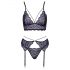 Cottelli - 3-delige kanten lingerie set (zwart-paars) - L