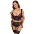 Cottelli Plus Size - BH set met jarretelles (zwart-rood)