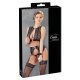 Cottelli Bondage - glanzend streepjes, kanten lingerie set (4-delig) - M