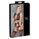 Cottelli Bondage - glanzend streepjes, kanten lingerie set (4-delig) - L