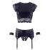 Cottelli Bondage - kanten-glanzend, lingerie set met kettingen (zwart) - XL