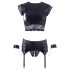 Cottelli Bondage - kanten-glanzend, lingerie set met kettingen (zwart) - XL