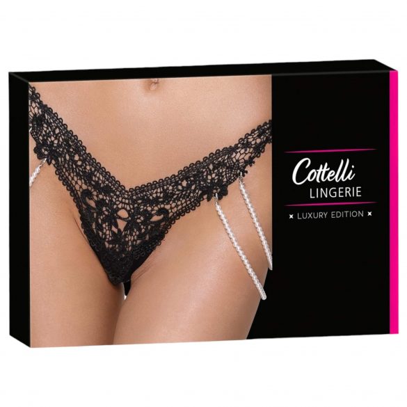 Cottelli - luxe geborduurde parelstring (zwart) - M/L