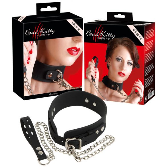 Slechte Kat - silicone halsband met lijn (zwart)