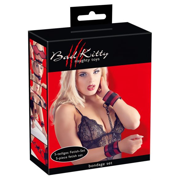 Bad Kitty - klittenbands bondage set - rood-zwart (5 stuks)