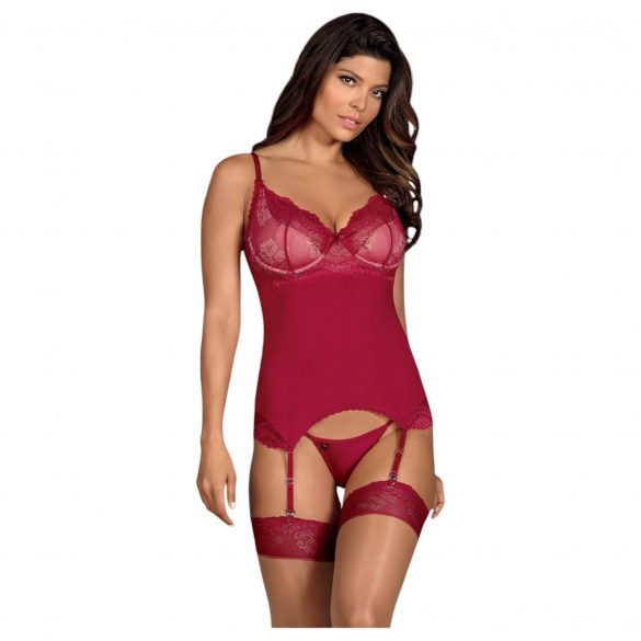 Obsessive Rosalyne - Corset-style Garter Top with Thong (Burgundy) 