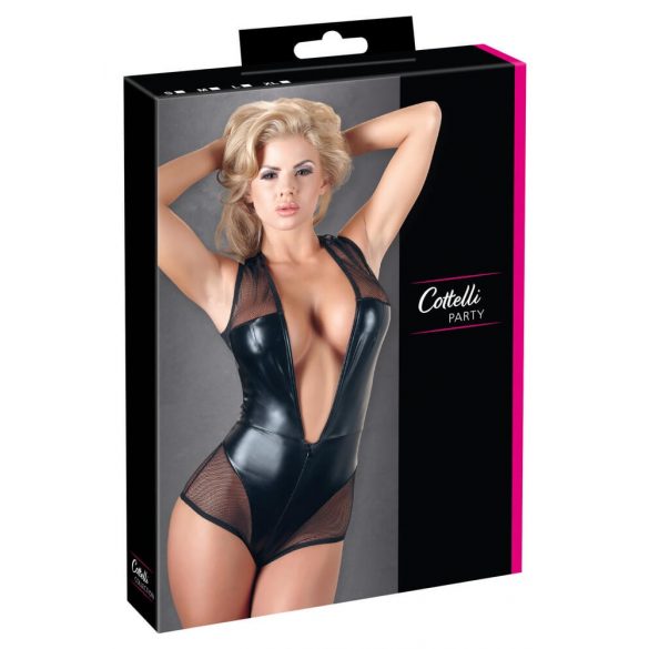 Cottelli - glanzend net bodysuit (zwart) - M