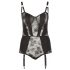 Cottelli Plus Size - Floral Suspender Bodysuit (Black) 