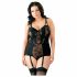 Cottelli Plus Size - Floral Suspender Bodysuit (Black)  - 85F/L